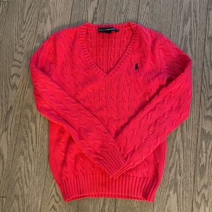 Ralph Lauren Magenta Pink CableKnit V Neck Sweater
